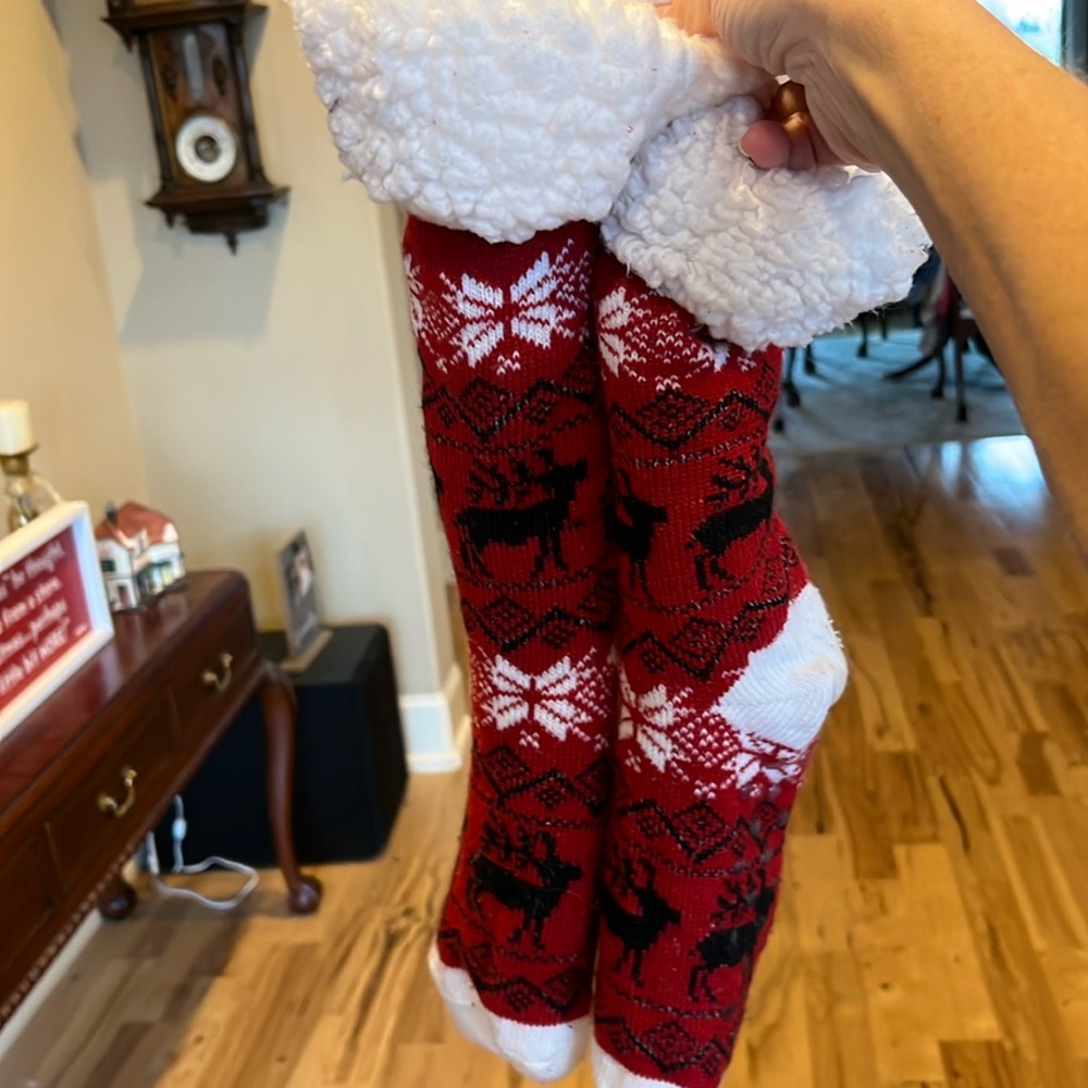 Cozy Christmas Red Socks Sherpa Lined Womens Reindeer Nordic